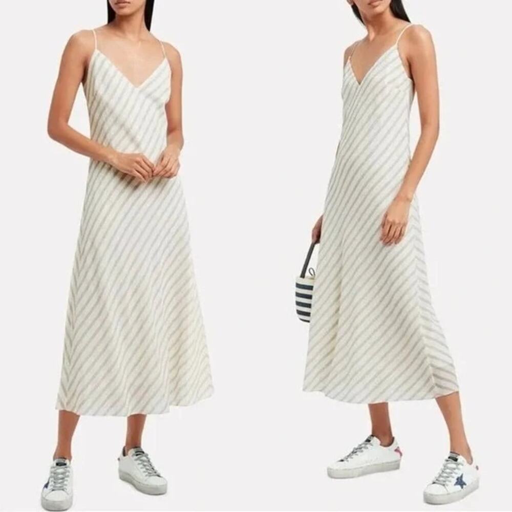 NEW FRAME Bias Cami Slip Midi Dress Striped Off White Womens XL